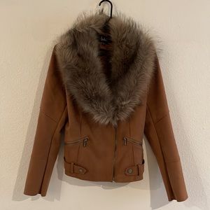 LA Coalition Faux Fur collar, suede jacket - espresso Brown